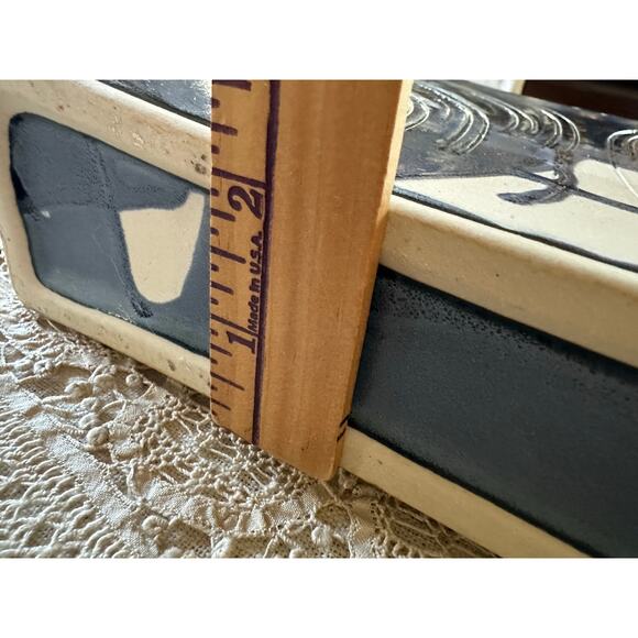 Blue Swirl Vase Rectangle Hand painted signed modern one flower 7x8.5x2.5”Asian - Picture 5 of 16